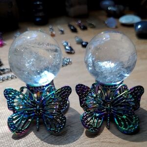 ONE Iridescent Butterfly Crystal Ball Holder With Sphere